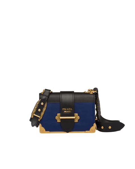 Ink Blue/black Leather Prada Cahier Bag 